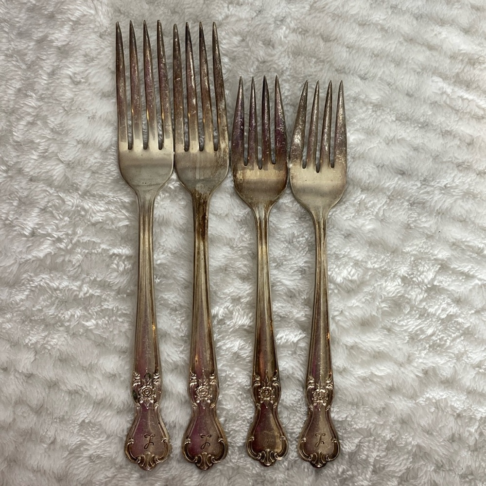 Old Company plate vintage engraved letter L forks